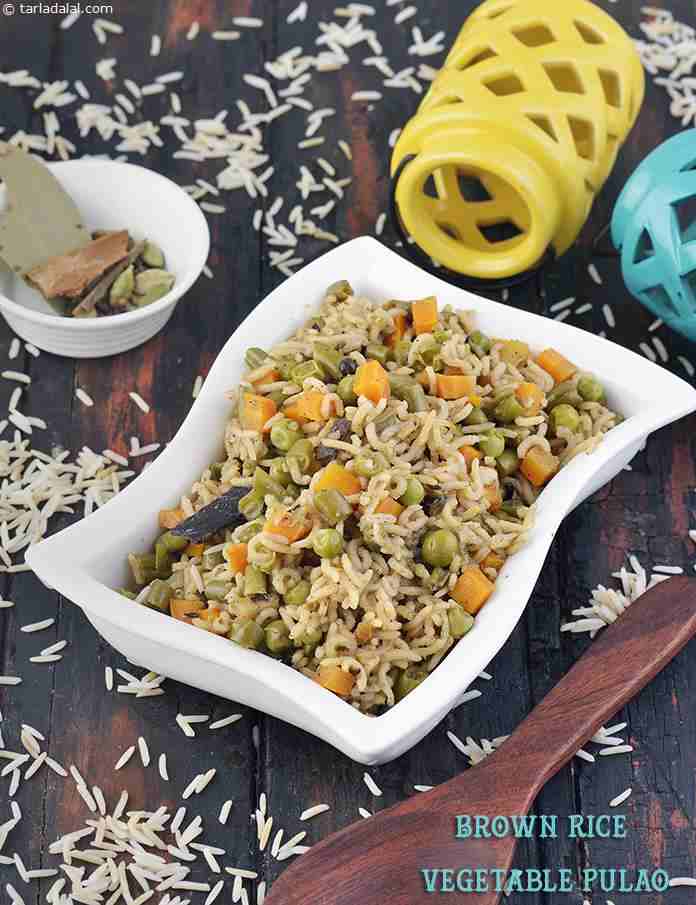 Brown Rice Vegetable Pulao, Low Salt Recipe, Tarla Dalal