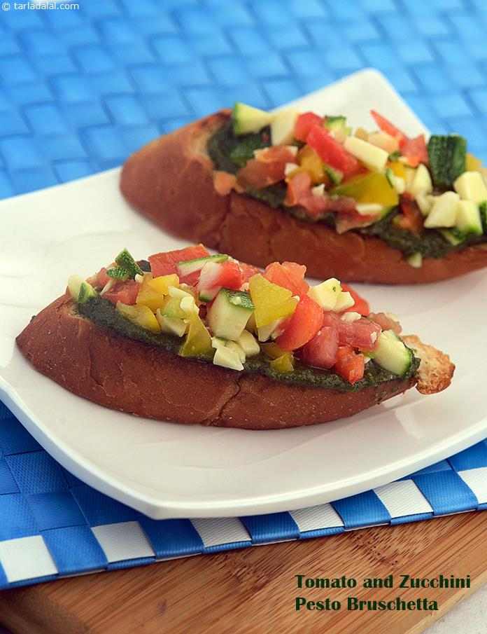 Tomato and Zucchini Pesto Bruschetta