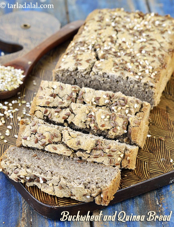 buckwheat and quinoa bread recipe | gluten free buckwheat quinoa loaf | quinoa and flax seed gluten free bread | Indian style buckwheat sandwich bread |