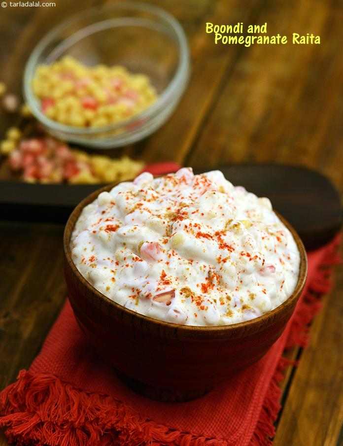 boondi and pomegranate raita recipe | boondi anar raita |