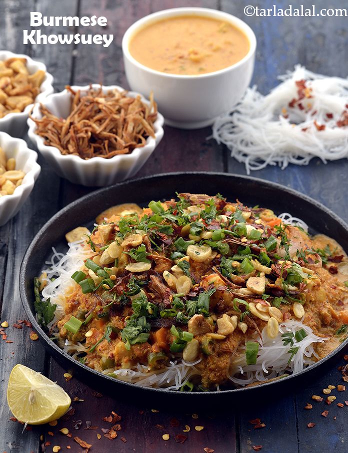 बर्मीज़ खौऊ सुए की रेसिपी | वेज | burmese khowsuey in hindi