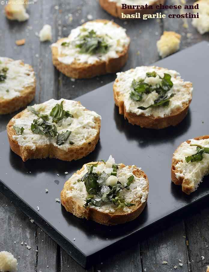 Burrata Cheese and Basil Garlic Crostini recipe
