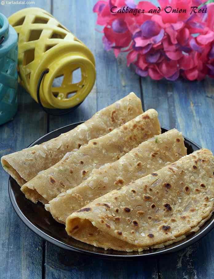 Cabbage and Onion Roti, Low Salt Recipe, tarladalal.com