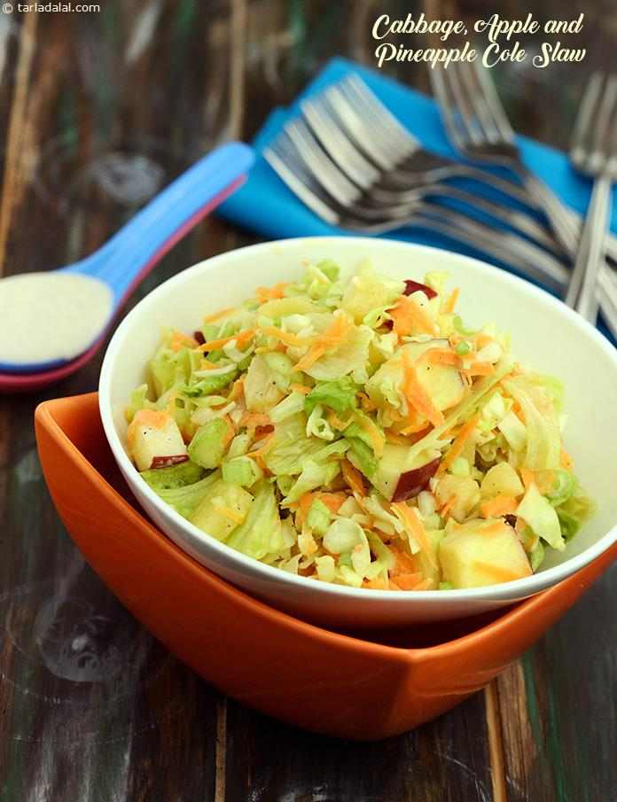 Cabbage, Apple and Pineapple Cole Slaw recipe, Indian Vegetarian Recipes