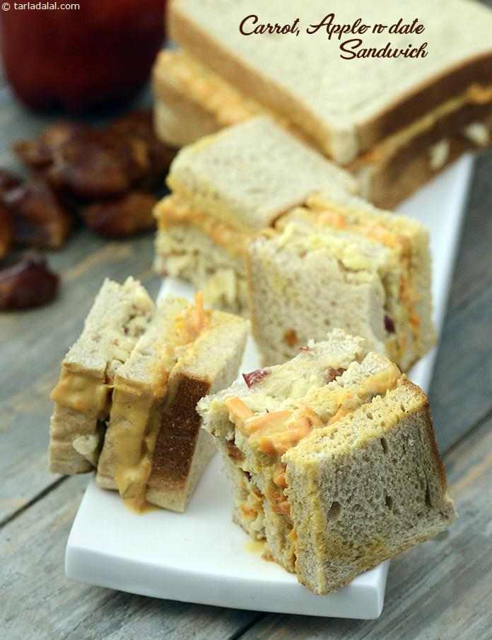 carrot apple date sandwich recipe | kids sandwich |  carrot apple with thousand island dressing sandwich |