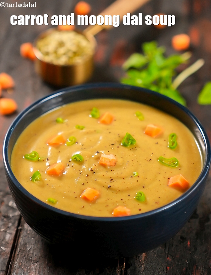 carrot and moong dal soup recipe | carrot vegetable moong dal soup | healthy Indian gajar soup with moong dal |