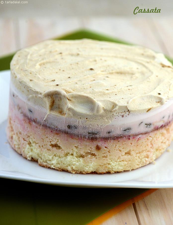 Cassata, Sponge Cake Layered with Vanilla and Coffee Ice Cream recipe, Italian Recipes