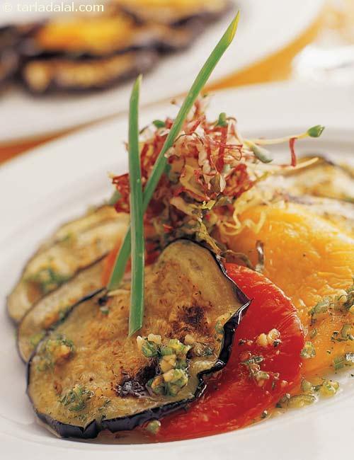 Char Grilled Aubergine and Sweet Peppers Salad