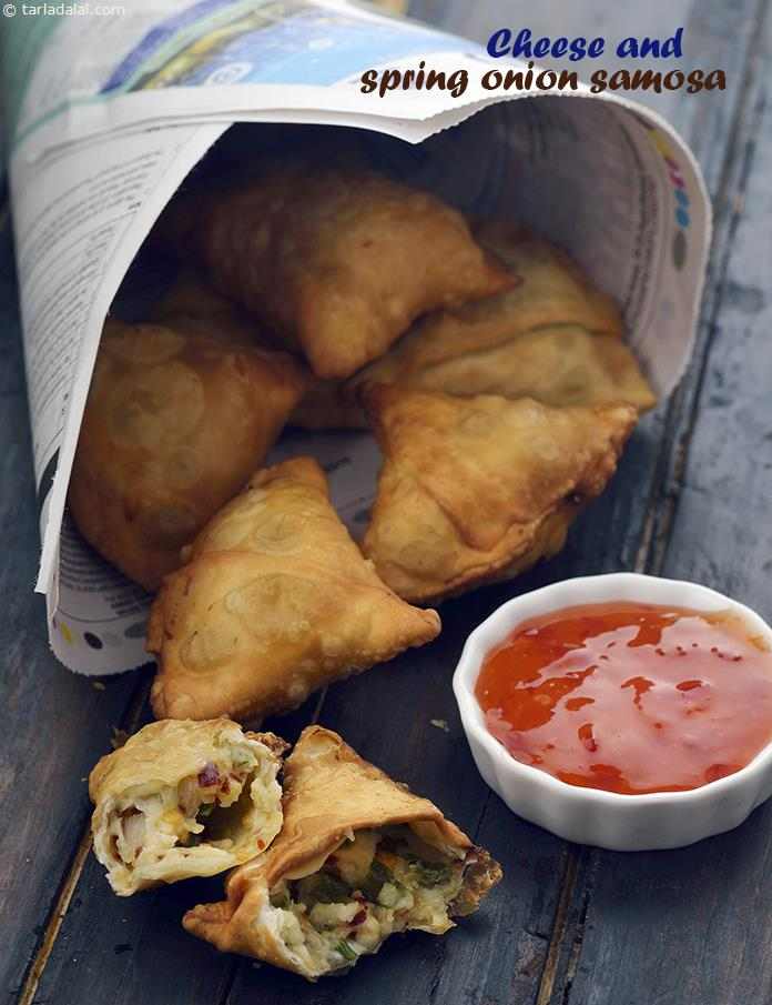 cheese and spring onion samosa recipe | onion cheese samosa | Indian snack recipe |