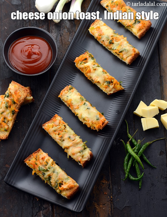 cheese onion toast, Indian style recipe | Indian cheese vegetable toasts |