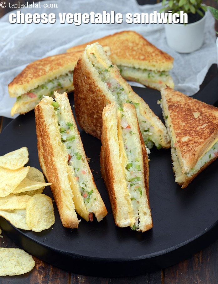 cheese vegetable sandwich recipe | Indian mixed vegetable and cheese sandwich |