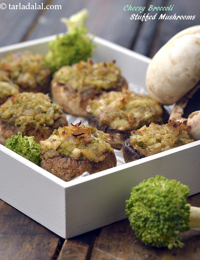 cheesy broccoli stuffed mushrooms recipe | broccoli cheese stuffed mushrooms | broccoli stuffed mushrooms | broccoli cheese stuffed mushroom caps |