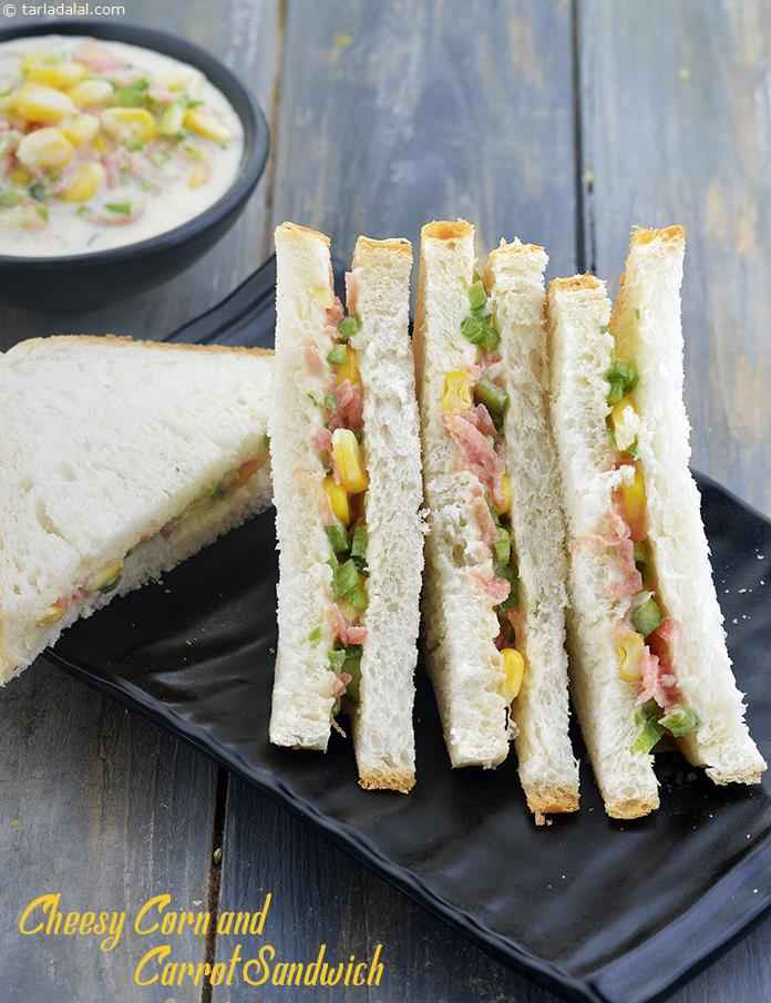 Cheesy Corn and Carrot Sandwich, Travel Sandwich recipe