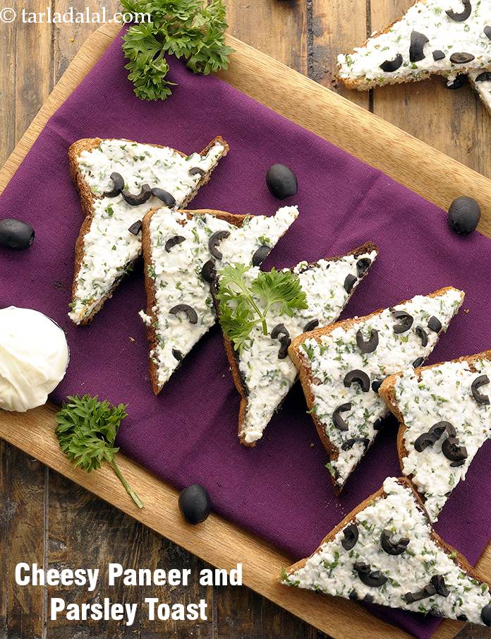 cheesy paneer parsley toast recipe | paneer parsley cheese open toast | paneer parsley toast |