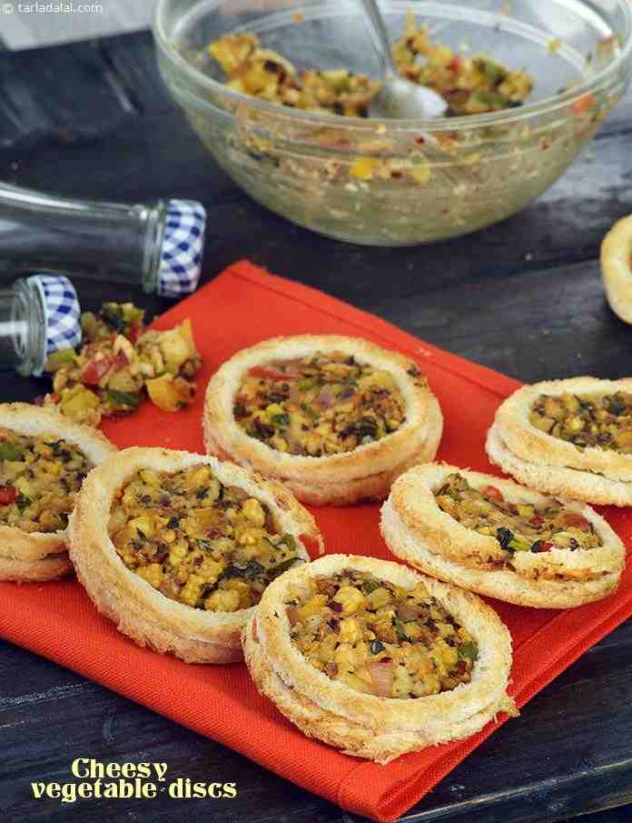 Cheesy Vegetable Discs recipe, Bread Baked Appetiser