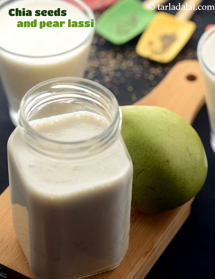 चिया सीड लस्सी रेसिपी | चिया सीड स्मूदी | chia seed pear lassi in hindi