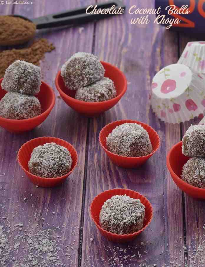 Chocolate Coconut Balls with Khoya recipe, Step by Step Images