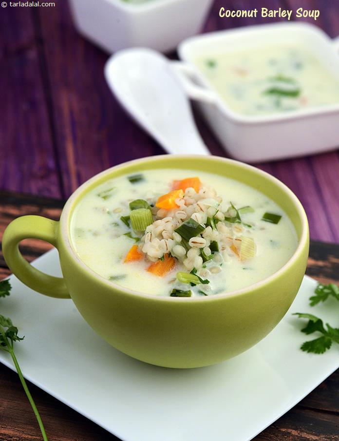 coconut barley soup recipe | barley and vegetable soup with coconut milk |Â Thai-inspired barley and coconut soup | barley and coconut broth |