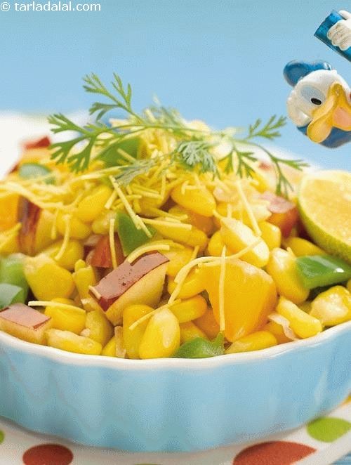 Corn Bhel (100 Calorie Snacks) recipe, Corn Bhel Healthy Recipe