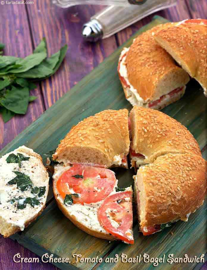 Cream Cheese, Tomato and Basil Bagel Sandwich