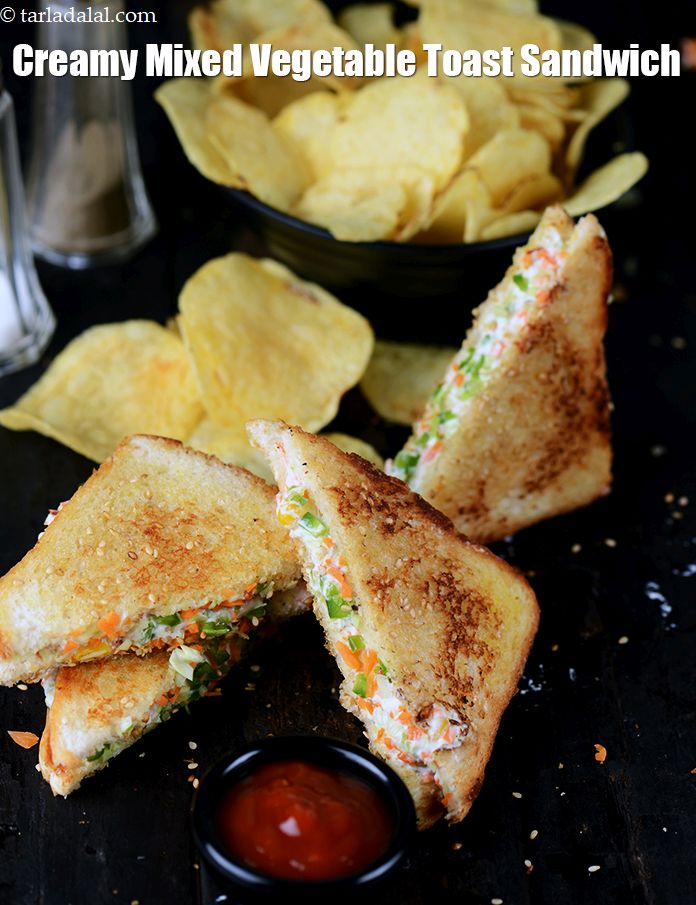 creamy vegetable toast sandwich recipe  | vegetable toast sandwich | Indian hung curd sandwich |
