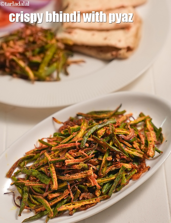 crispy bhindi with pyaz recipe | bhindi fry with onion | kurkuri bhindi pyaaz sabzi |