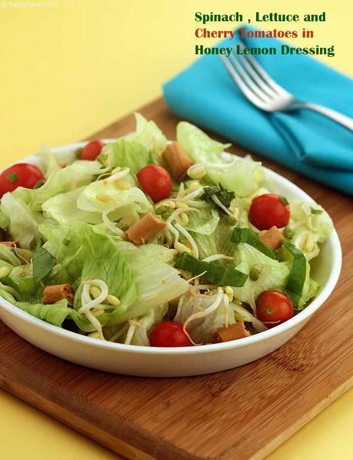 Spinach , Lettuce and Cherry Tomatoes in Honey Lemon Dressing