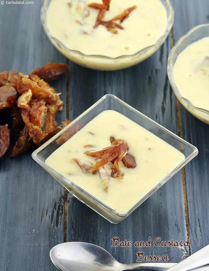 Date and Custard Dessert, Eggless recipe, Indian Low Calorie Sweet Recipes
