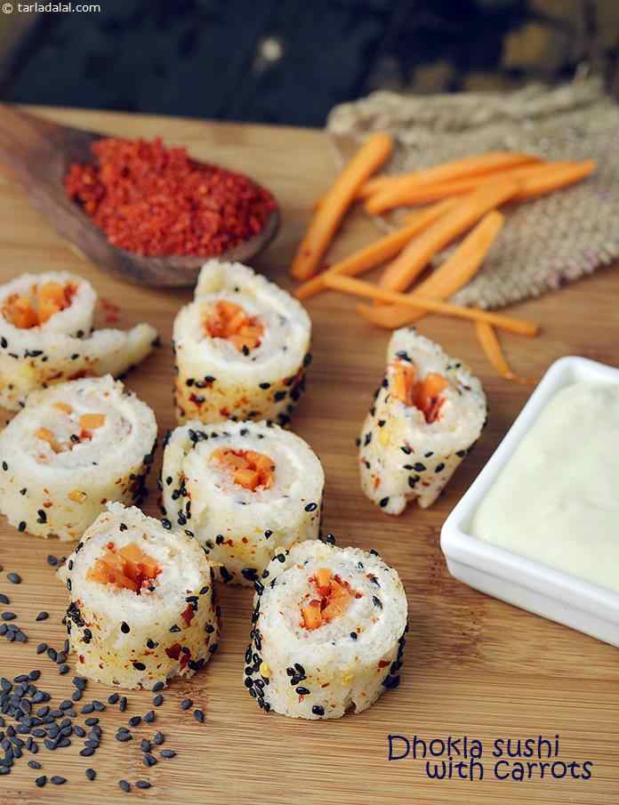 Dhokla Sushi with Carrots recipe