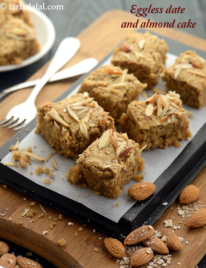 eggless date and almond cake | healthy Indian date almond cake |