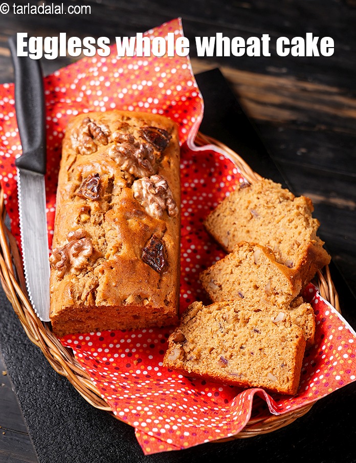 eggless whole wheat cake recipe | Indian date and walnut loaf cake | atta jaggery cake |