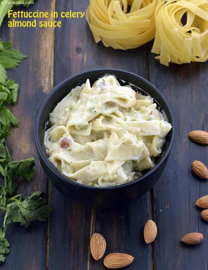 फेत्यूचिनी इन सेलेरी आलमन्ड सॉस रेसिपी, Fettuccine in Celery Almond Sauce Recipe In Hindi