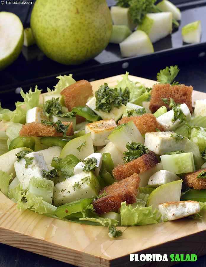 Florida Salad, Pear, Paneer and Lettuce Salad recipe, Soup Recipes | Salad Recipes
