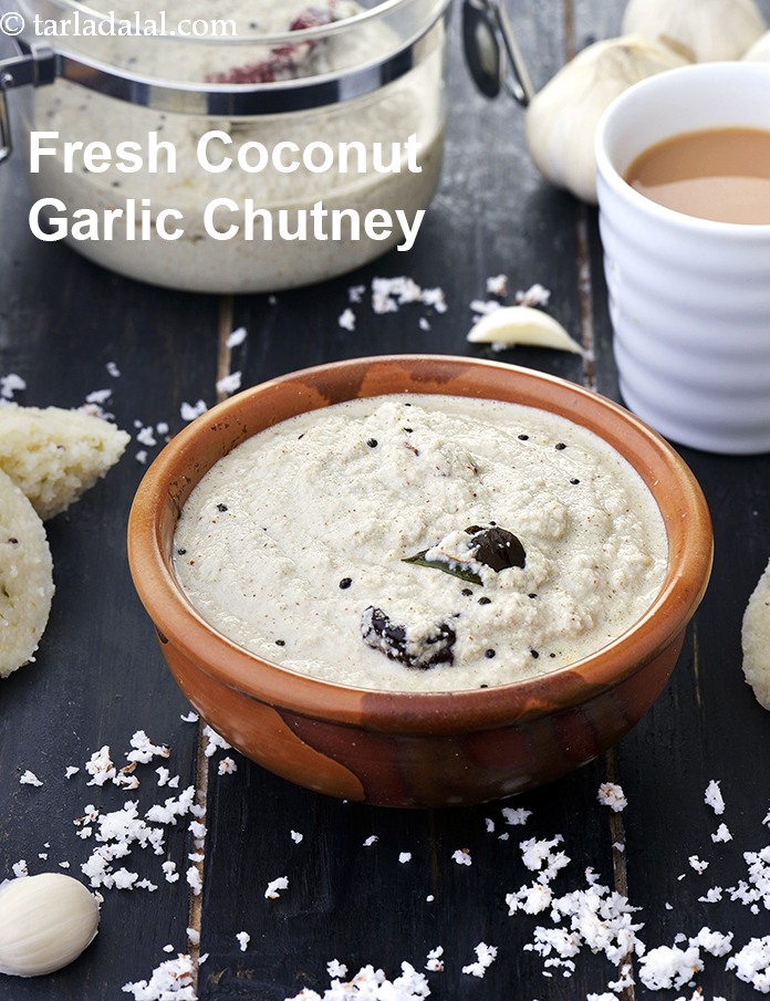 fresh coconut garlic chutney recipe |  nariyal lehsun chutney |