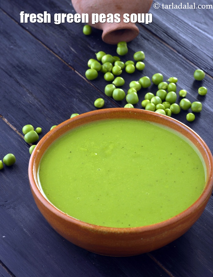fresh green peas soup recipe | quick green peas vegetarian soup | Indian style matar soup |