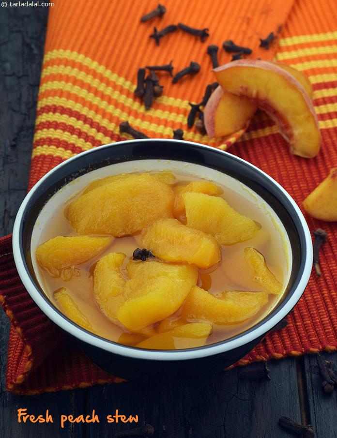 Fresh Peach Stew, Microwave Peach Stew recipe, Indian Microwave Recipes