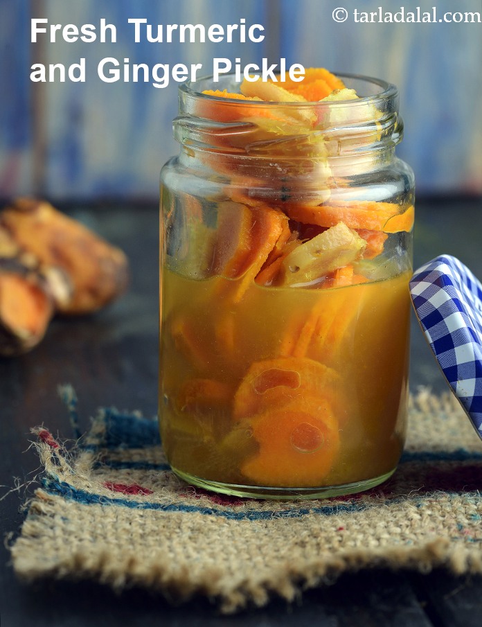 fresh turmeric and ginger pickle recipe | kachi haldi ka achar |