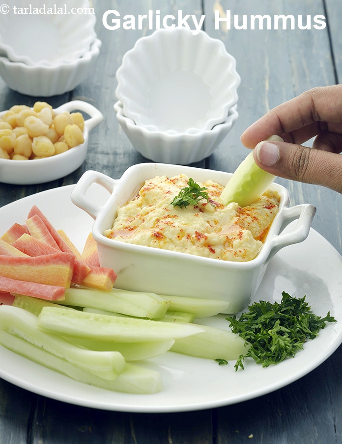 garlic hummus recipe | homemade Indian style garlic hummus |