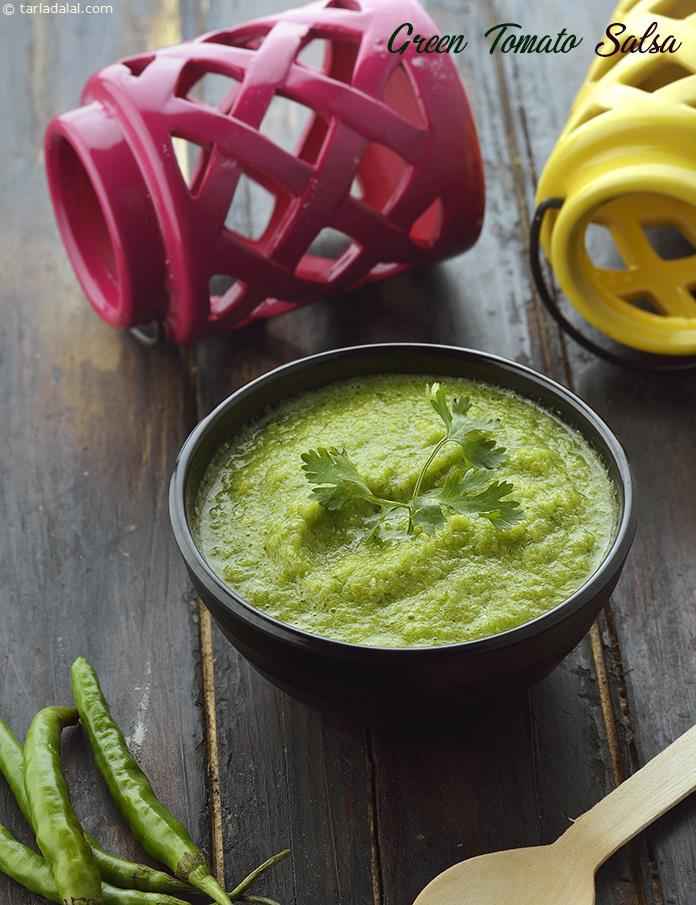 green tomato salsa verde recipeÂ |Â Indian style Mexican salsaÂ |Â homemade healthy fresh green tomato salsaÂ |