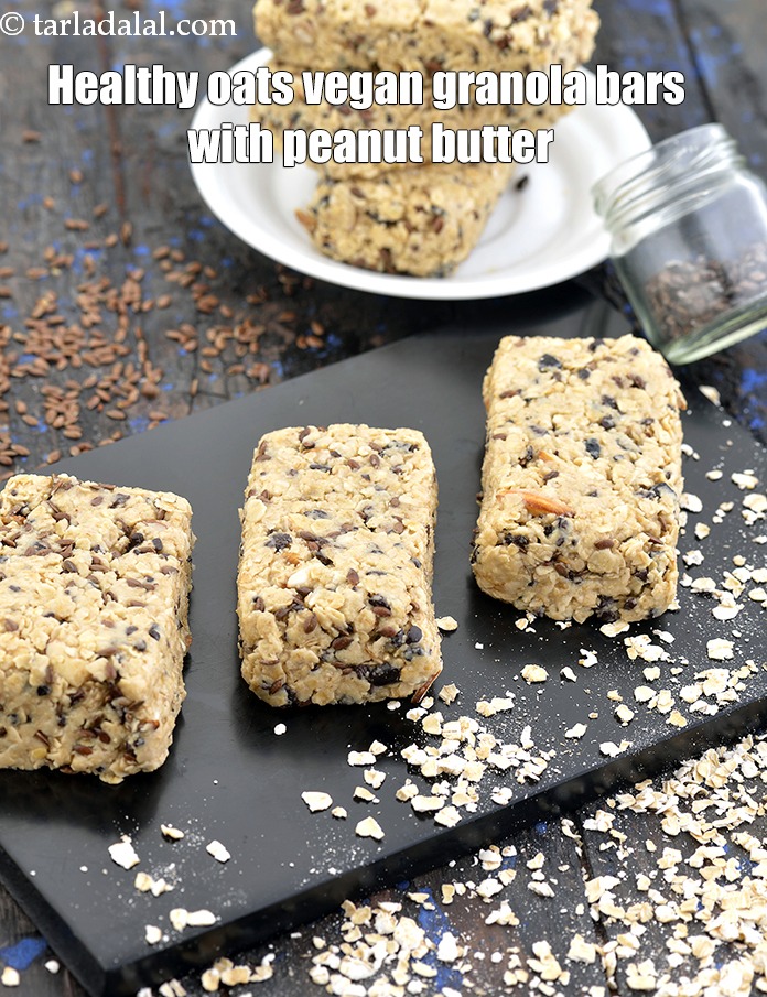 Indian style oats granola bar with peanut butter recipe | healthy oats peanut butter bar