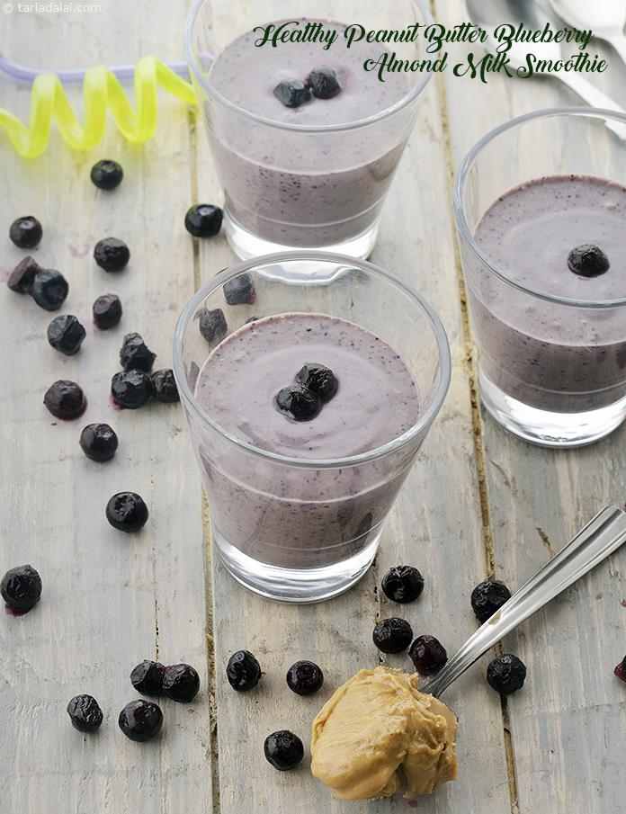 peanut butter blueberry almond milk smoothie recipe |  blueberry peanut butter Indian smoothie with banana | blueberry peanut butter smoothie with almond milk |
