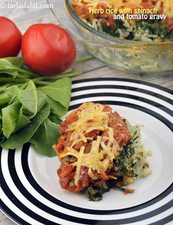 Herb Rice with Spinach and Tomato Gravy recipe