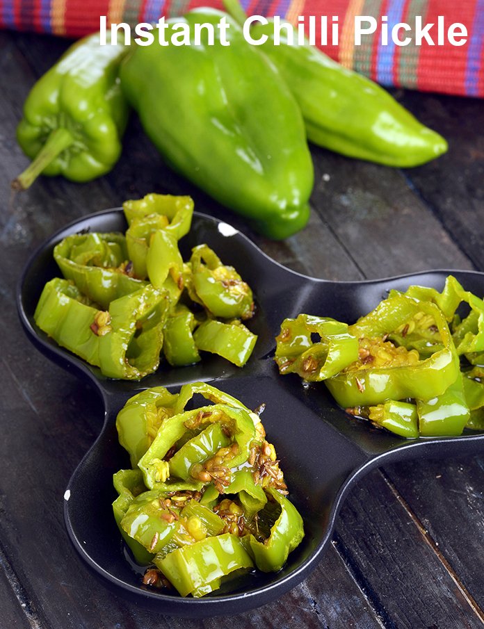 instant chilli pickle recipe | quick bhavnagri chilli pickle |