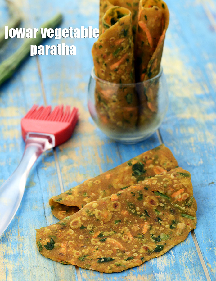 jowar vegetable paratha recipe | healthy jowar thepla | tiffin box paratha |