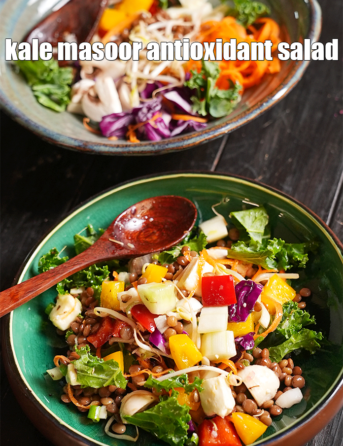 kale masoor antioxidant salad recipe | kale vegetable masoor salad | healthy Indian salad |