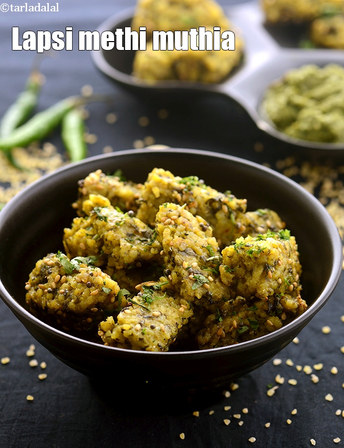 lapsi methi muthia recipe | dalia methi bajra muthia |