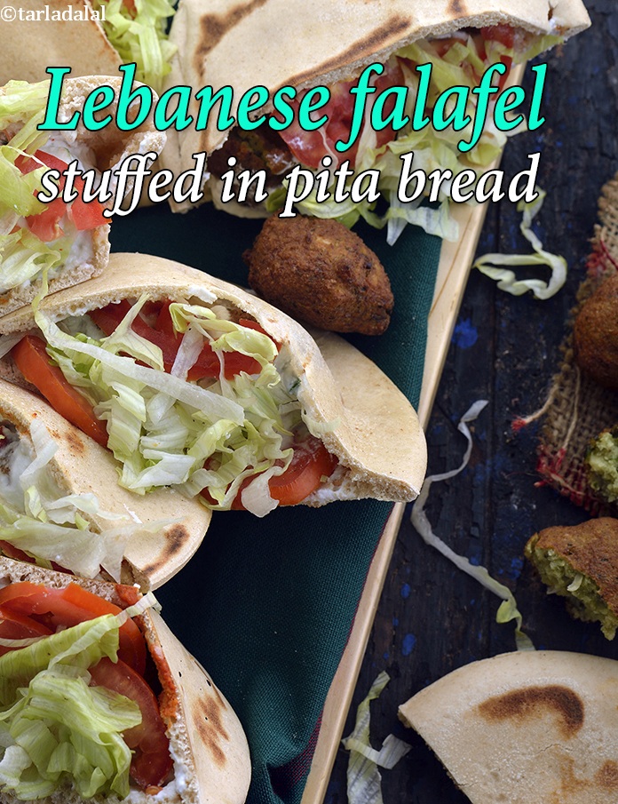 Lebanese falafel stuffed in pita bread | homemade falafel in pita bread | Indian style falafel wrap | falafel pita pocket with curd dressing |