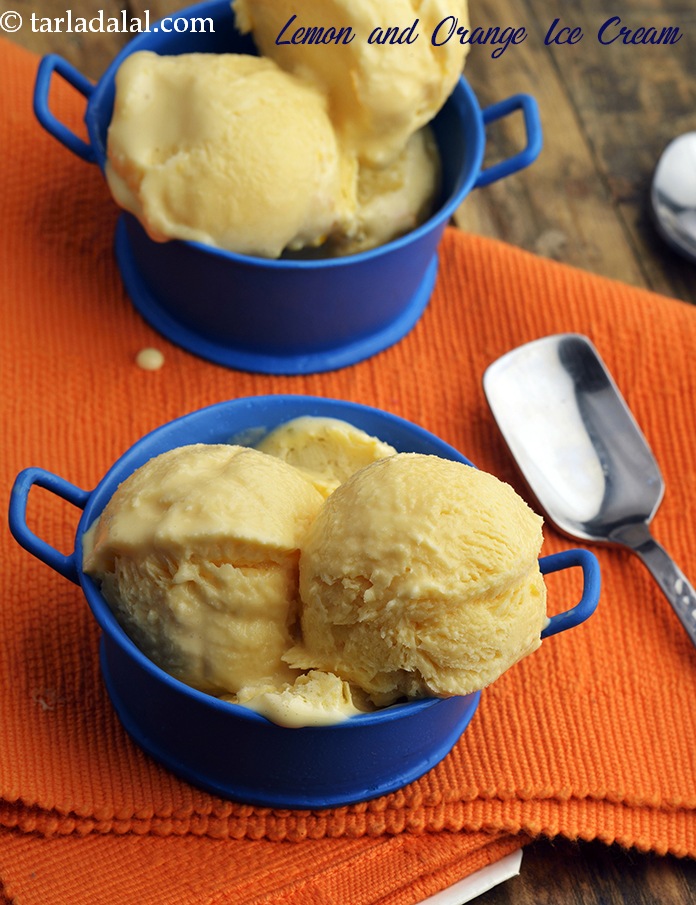 lemon orange ice cream recipe | quick and easy orange lemon ice cream | homemade lemon and orange ice cream | Indian lemon and orange ice cream |