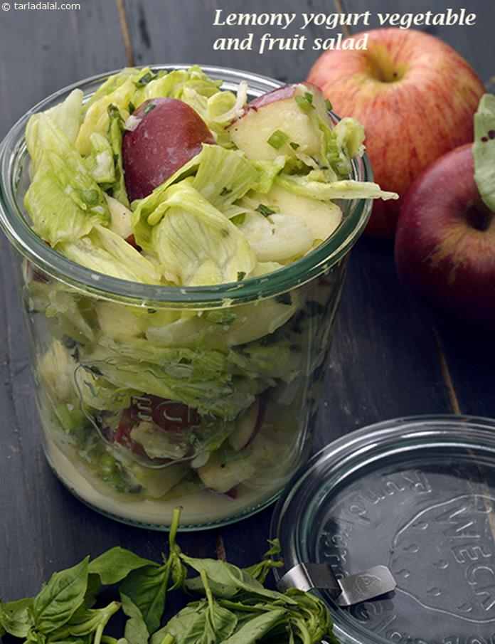 Lemony Yogurt Vegetable and Fruit Salad recipe, Indian Diabetic Recipes