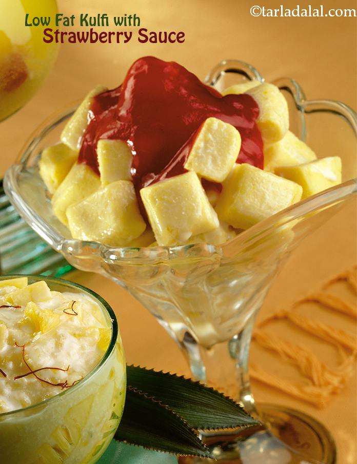 Low Fat Kulfi with Strawberry Sauce